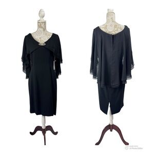NWT Vintage Morton Myles Size 12 Hollywood Cocktail Black Dress Chiffon Brooch